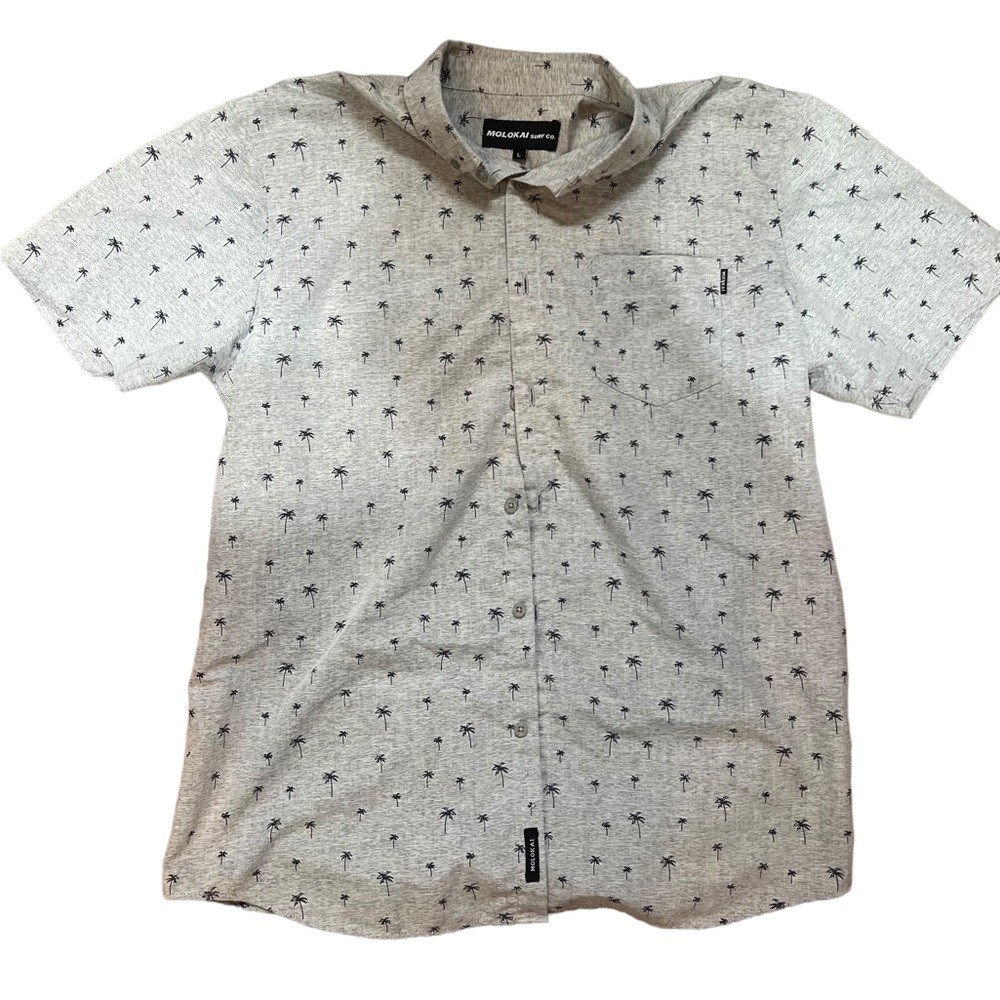Molokai Surf Co Short Sleeve Button Up Shirt Palm Trees Mens Large Gray